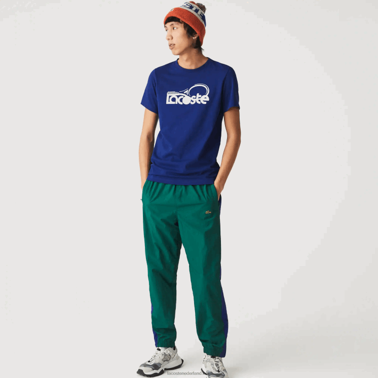 Lacoste ademend T-shirt met ronde hals en tennisprint 0828H794 blauw wit gtd Heren