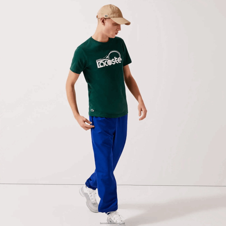 Lacoste ademend T-shirt met ronde hals en tennisprint 0828H795 groen wit wpx Heren