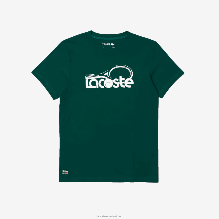 Lacoste ademend T-shirt met ronde hals en tennisprint 0828H795 groen wit wpx Heren