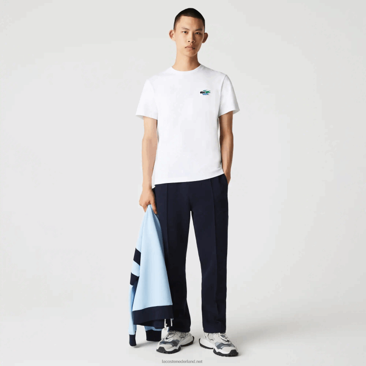 Lacoste gekleurd T-shirt van biologisch katoen met ronde hals en krokodillen 0828H919 wit 001 Heren
