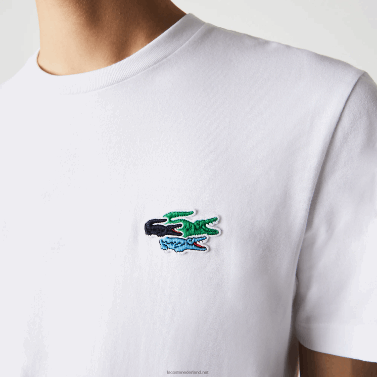 Lacoste gekleurd T-shirt van biologisch katoen met ronde hals en krokodillen 0828H919 wit 001 Heren