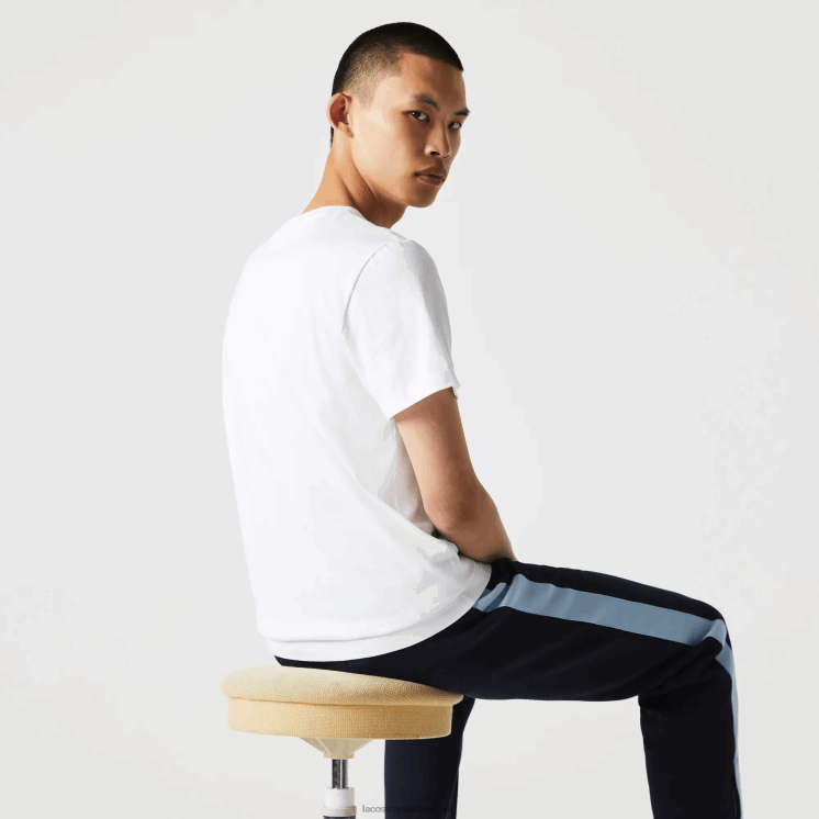Lacoste gekleurd T-shirt van biologisch katoen met ronde hals en krokodillen 0828H919 wit 001 Heren