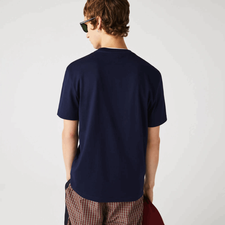 Lacoste gekleurd T-shirt van biologisch katoen met ronde hals en krokodillen 0828H920 marineblauw 166 Heren