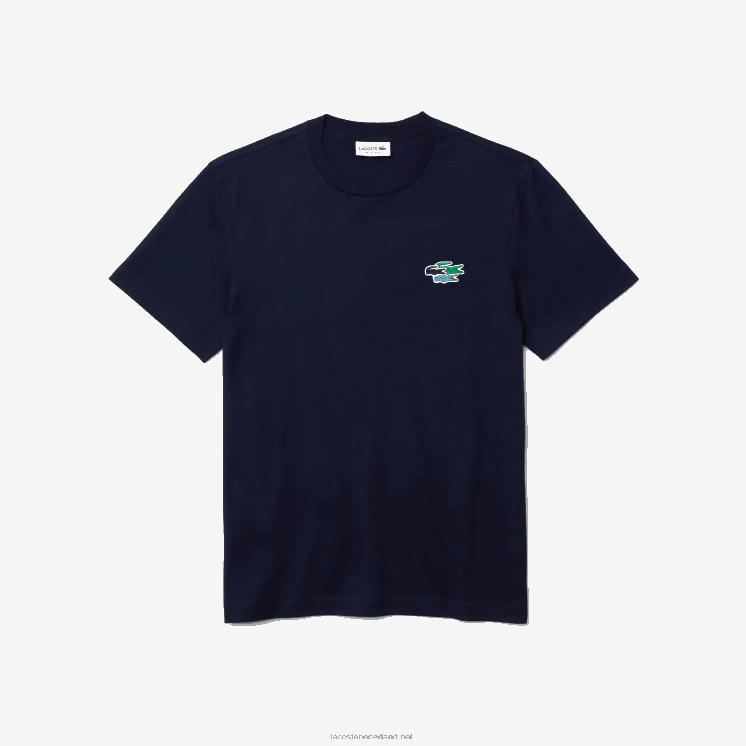 Lacoste gekleurd T-shirt van biologisch katoen met ronde hals en krokodillen 0828H920 marineblauw 166 Heren