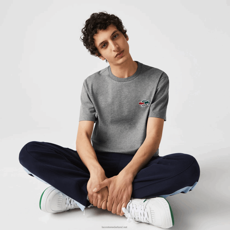 Lacoste gekleurd T-shirt van biologisch katoen met ronde hals en krokodillen 0828H921 grijze chine 1vq Heren