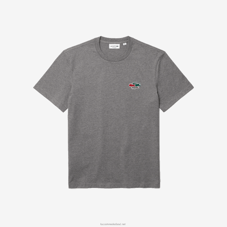 Lacoste gekleurd T-shirt van biologisch katoen met ronde hals en krokodillen 0828H921 grijze chine 1vq Heren