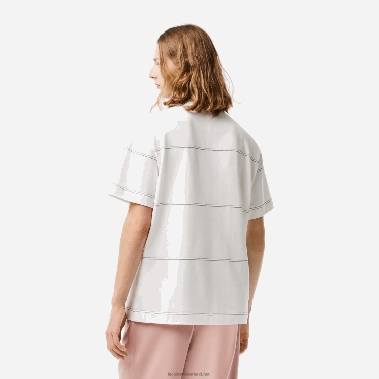 Lacoste gestreept T-shirt van biologisch katoenjersey 0828H182 wit 70v Heren