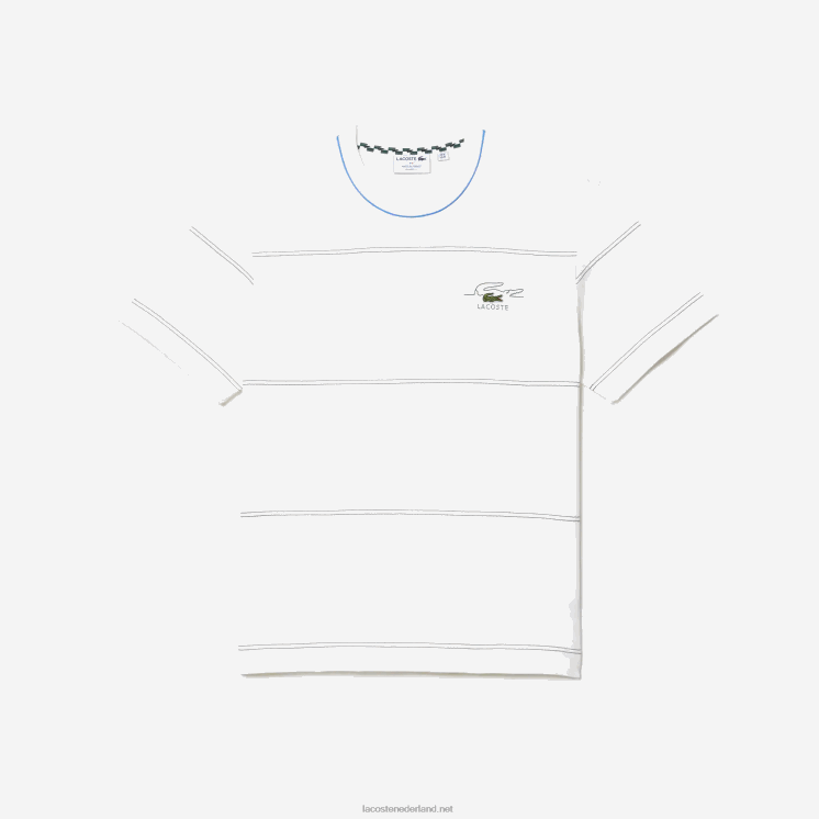 Lacoste gestreept T-shirt van biologisch katoenjersey 0828H182 wit 70v Heren
