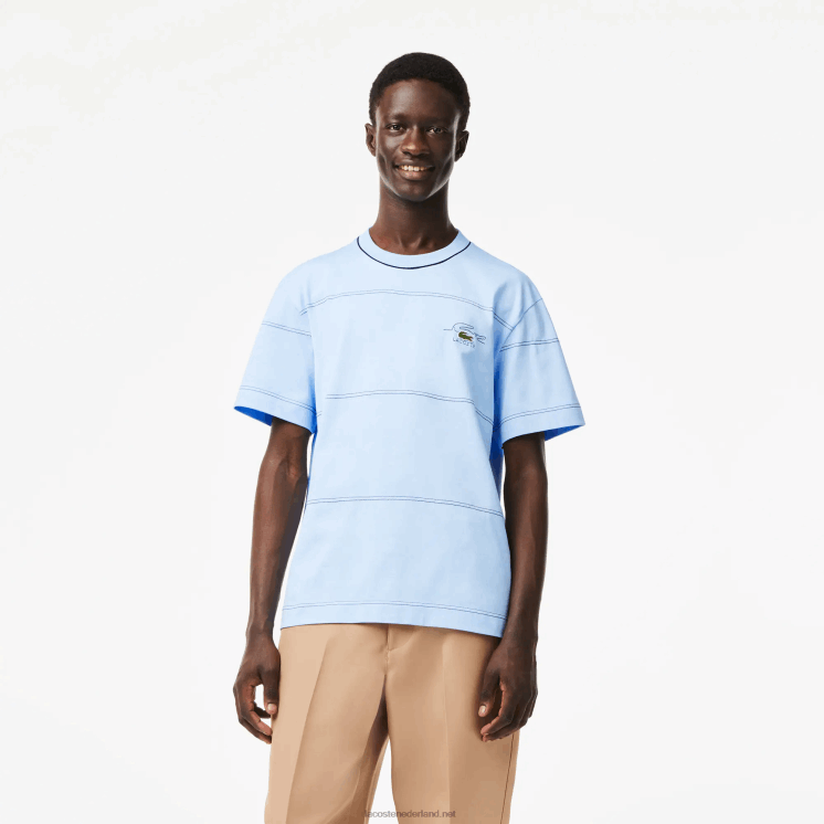 Lacoste gestreept T-shirt van biologisch katoenjersey 0828H183 blauwe hbp Heren