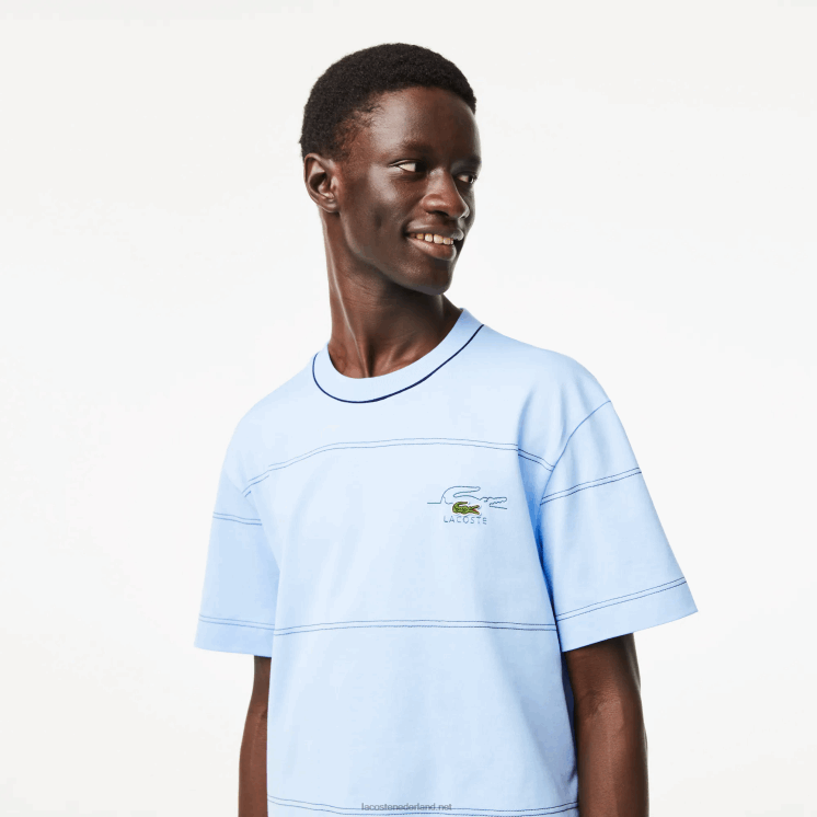 Lacoste gestreept T-shirt van biologisch katoenjersey 0828H183 blauwe hbp Heren