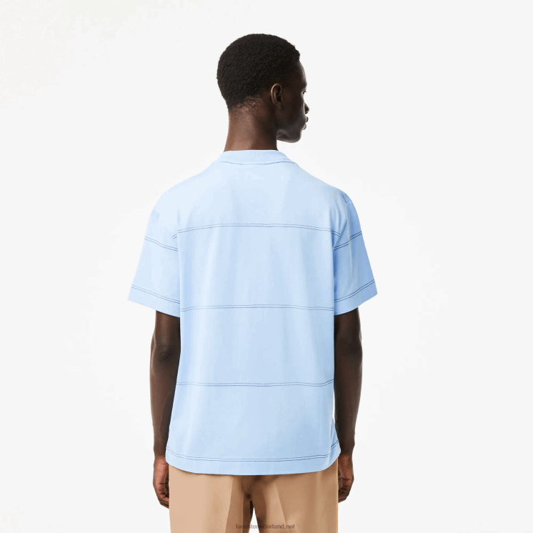 Lacoste gestreept T-shirt van biologisch katoenjersey 0828H183 blauwe hbp Heren