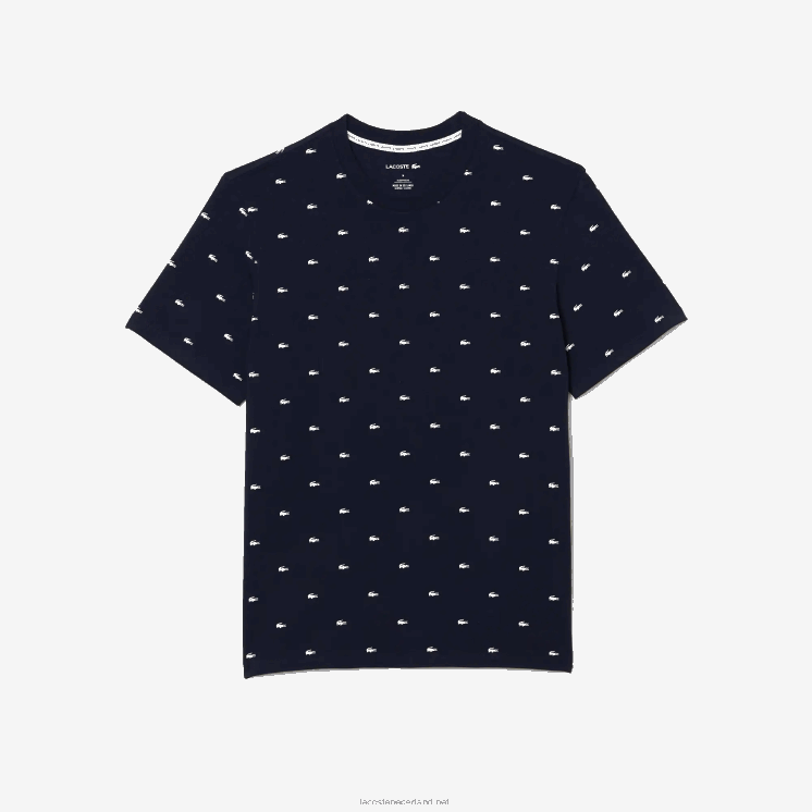 Lacoste indoor t-shirt van stretchkatoen met krokodillenprint 0828H1329 marineblauw wit 525 Heren