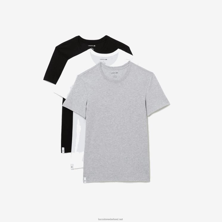 Lacoste katoenen T-shirt met ronde hals, 3-pack 0828H1349 wit grijs chine zwart bxy Heren