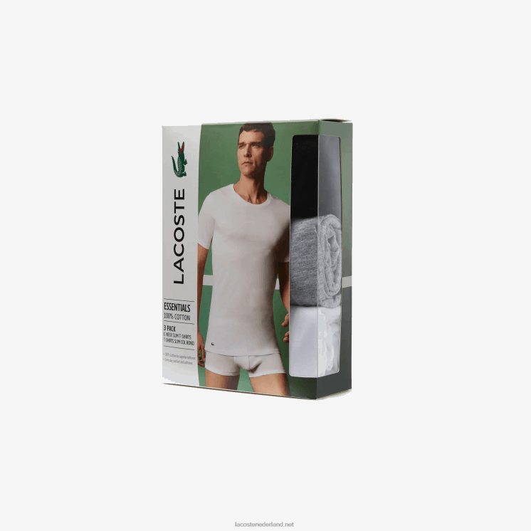Lacoste katoenen T-shirt met ronde hals, 3-pack 0828H1349 wit grijs chine zwart bxy Heren