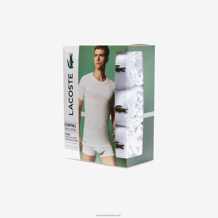 Lacoste katoenen T-shirt met ronde hals, 3-pack 0828H1350 wit 001 Heren