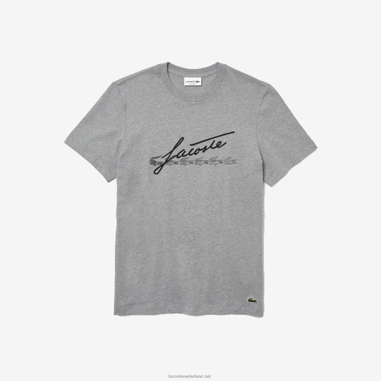 Lacoste katoenen T-shirt met ronde hals en handtekening en krokodillenprint 0828H760 grijze chine 4jv Heren