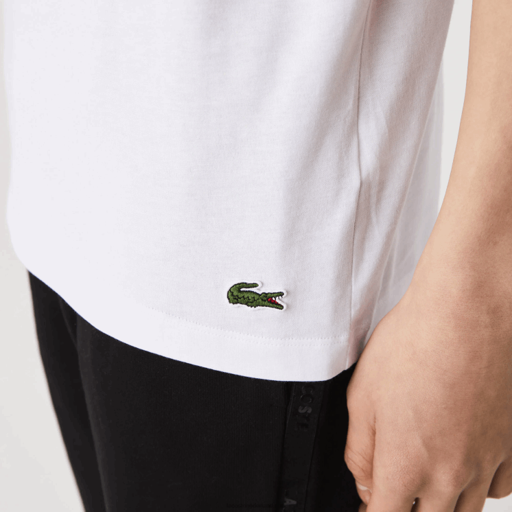 Lacoste katoenen T-shirt met ronde hals en handtekening en krokodillenprint 0828H761 wit 001 Heren