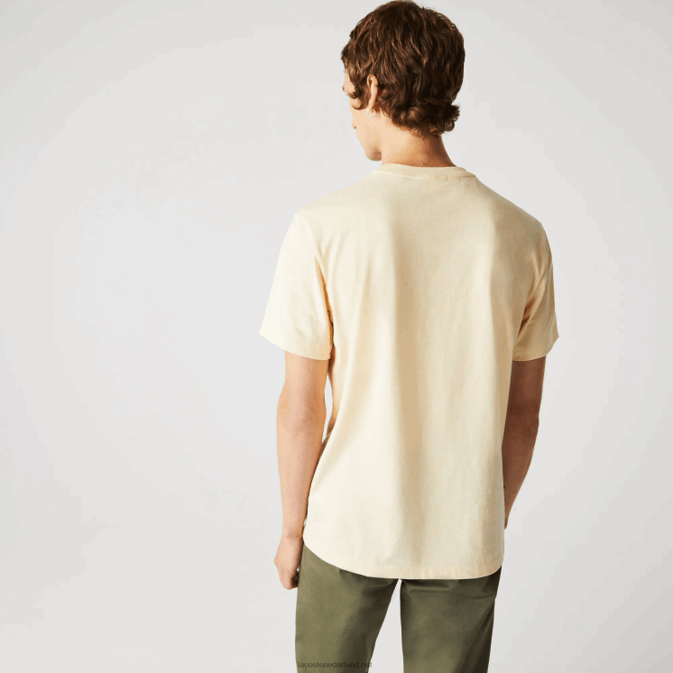 Lacoste katoenen T-shirt met ronde hals en handtekening en krokodillenprint 0828H762 gele hbz Heren