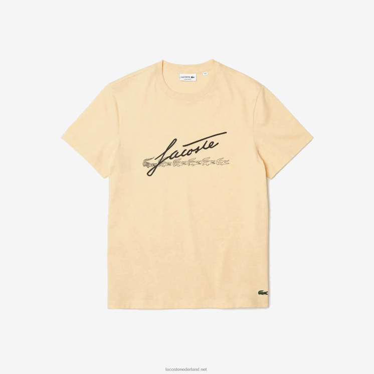 Lacoste katoenen T-shirt met ronde hals en handtekening en krokodillenprint 0828H762 gele hbz Heren