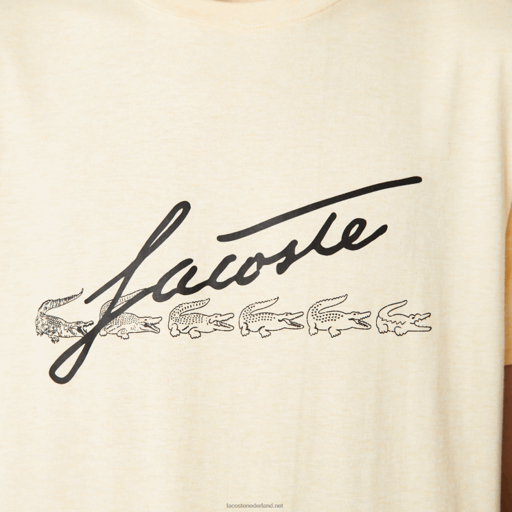 Lacoste katoenen T-shirt met ronde hals en handtekening en krokodillenprint 0828H762 gele hbz Heren