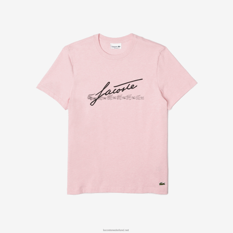 Lacoste katoenen T-shirt met ronde hals en handtekening en krokodillenprint 0828H763 roze hcq Heren