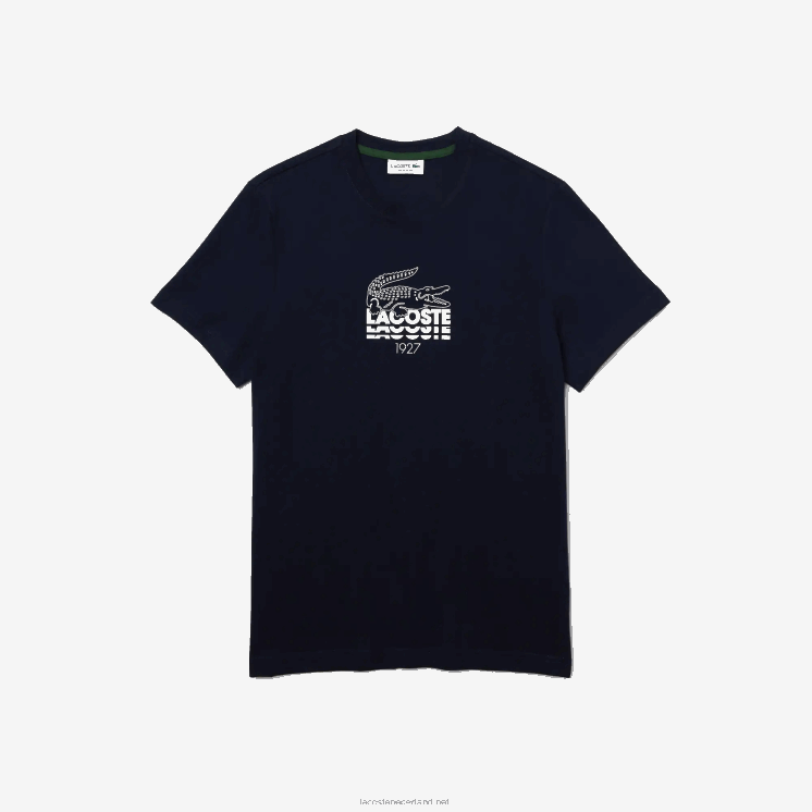 Lacoste katoenen T-shirt met ronde hals en krokodillenlogo 0828H1580 marineblauw 166 Heren