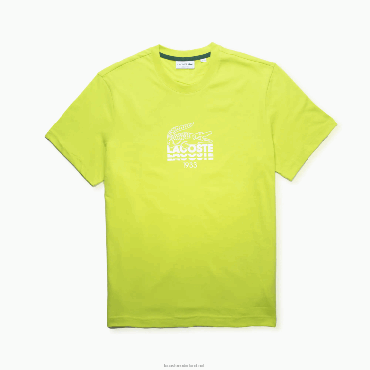 Lacoste katoenen T-shirt met ronde hals en krokodillenlogo 0828H1581 geel 90v Heren