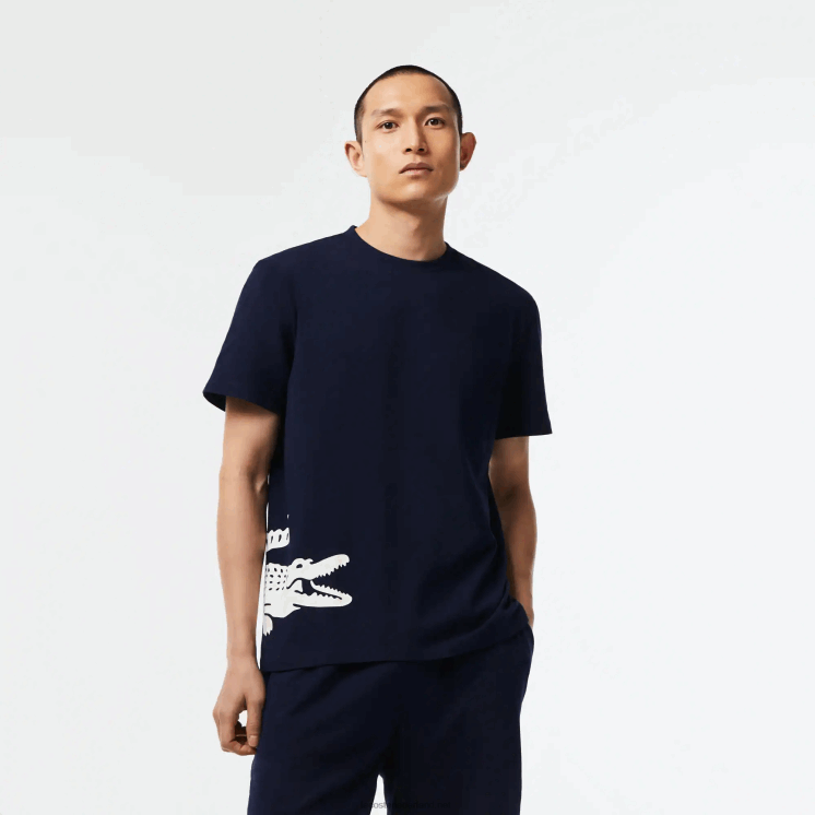 Lacoste katoenen jersey T-shirt met contrasterende print 0828H495 marineblauw wit 525 Heren