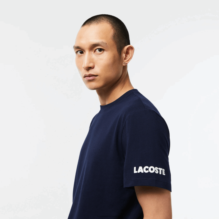 Lacoste katoenen jersey T-shirt met contrasterende print 0828H495 marineblauw wit 525 Heren