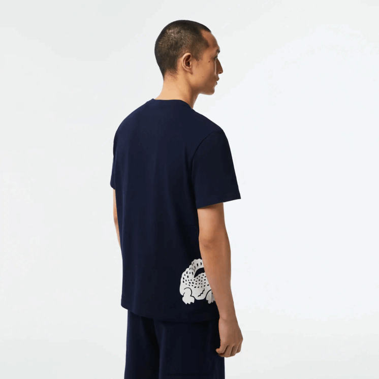 Lacoste katoenen jersey T-shirt met contrasterende print 0828H495 marineblauw wit 525 Heren