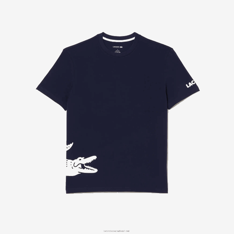 Lacoste katoenen jersey T-shirt met contrasterende print 0828H495 marineblauw wit 525 Heren