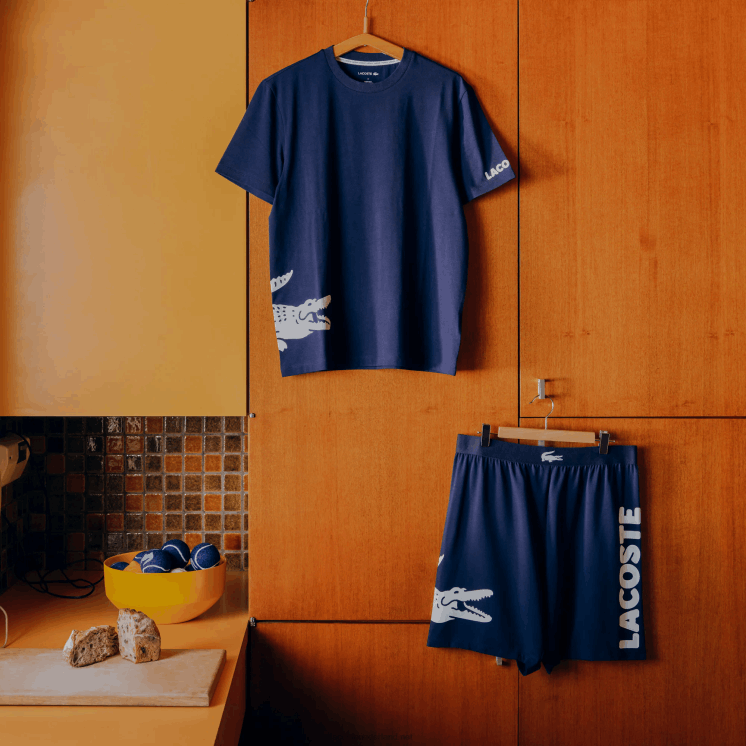 Lacoste katoenen jersey T-shirt met contrasterende print 0828H495 marineblauw wit 525 Heren