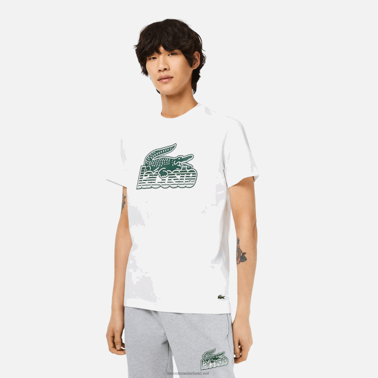 Lacoste katoenen jersey print t-shirt 0828H63 wit 001 Heren
