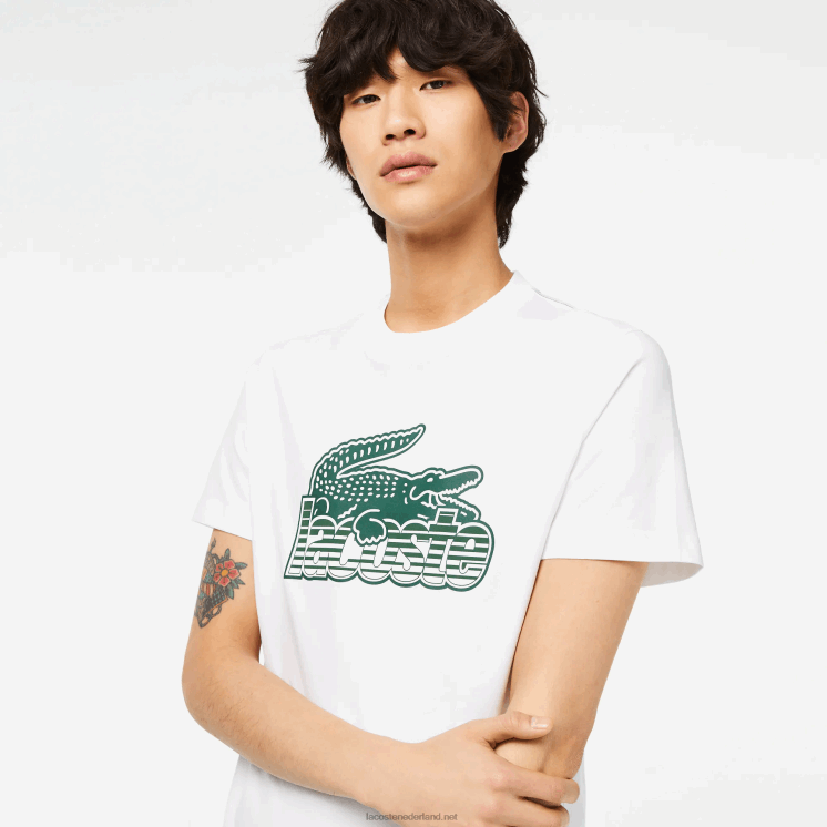 Lacoste katoenen jersey print t-shirt 0828H63 wit 001 Heren