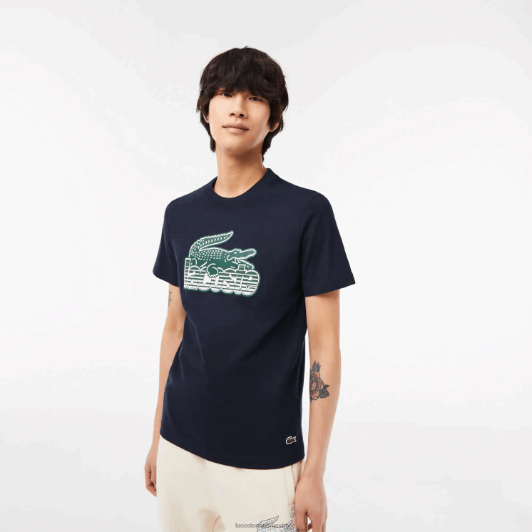 Lacoste katoenen jersey print t-shirt 0828H64 marineblauw 166 Heren