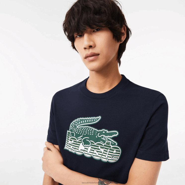 Lacoste katoenen jersey print t-shirt 0828H64 marineblauw 166 Heren