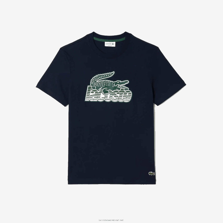 Lacoste katoenen jersey print t-shirt 0828H64 marineblauw 166 Heren