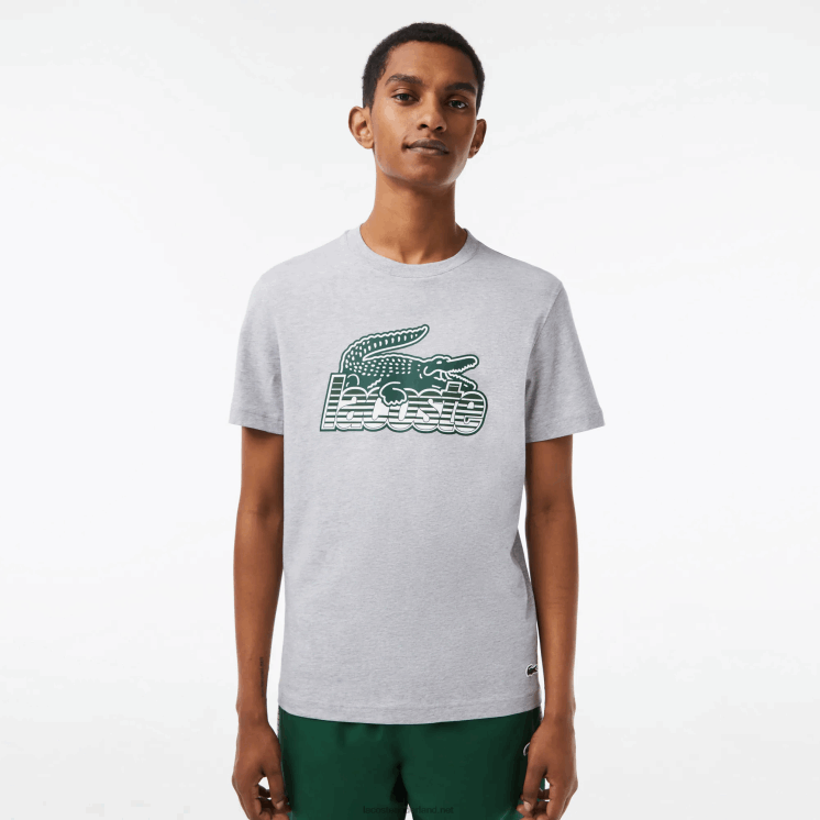 Lacoste katoenen jersey print t-shirt 0828H66 grijze chine ca Heren