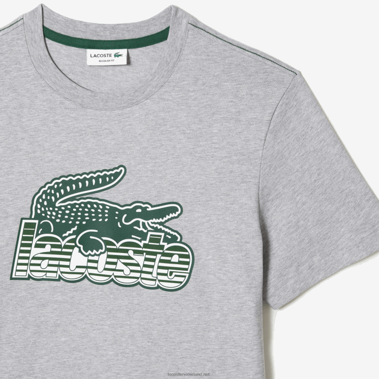Lacoste katoenen jersey print t-shirt 0828H66 grijze chine ca Heren