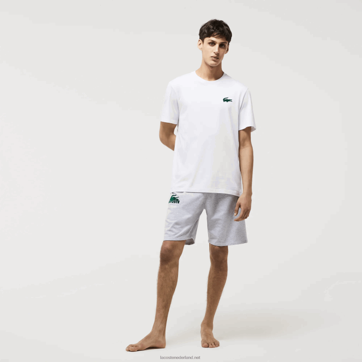 Lacoste katoenen lounge T-shirt met ronde hals en velours krokodillenleer 0828H1343 wit groen 7wj Heren