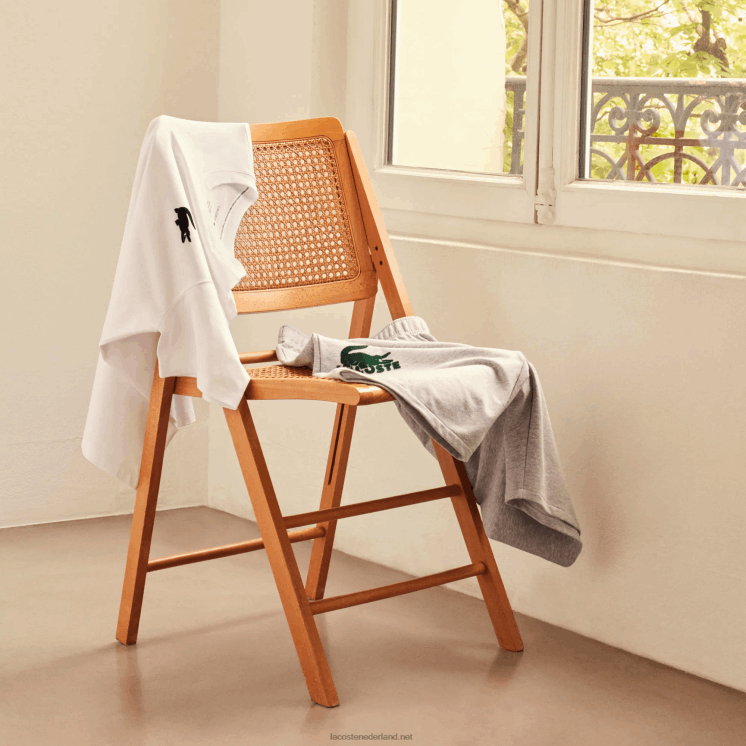 Lacoste katoenen lounge T-shirt met ronde hals en velours krokodillenleer 0828H1343 wit groen 7wj Heren