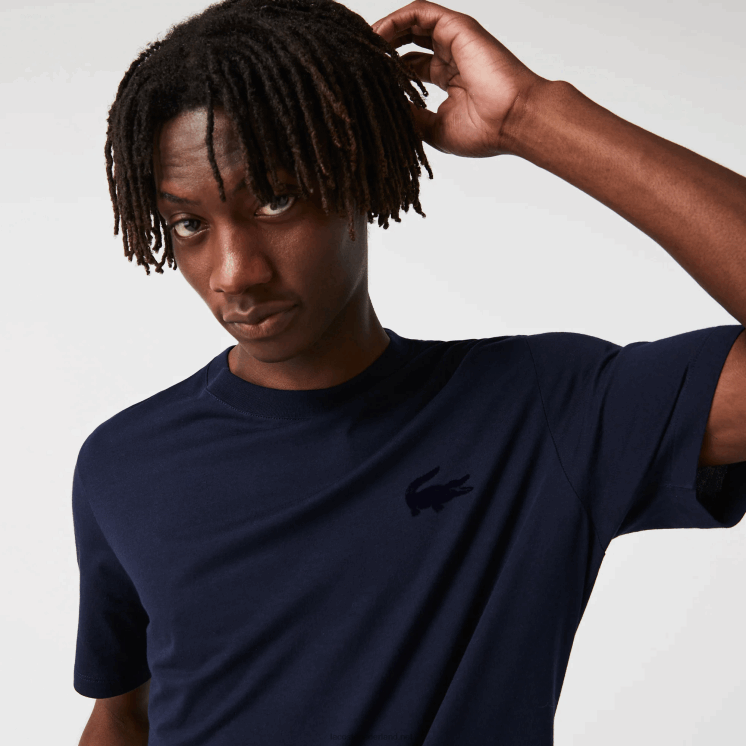 Lacoste katoenen lounge T-shirt met ronde hals en velours krokodillenleer 0828H1344 marineblauw 166 Heren