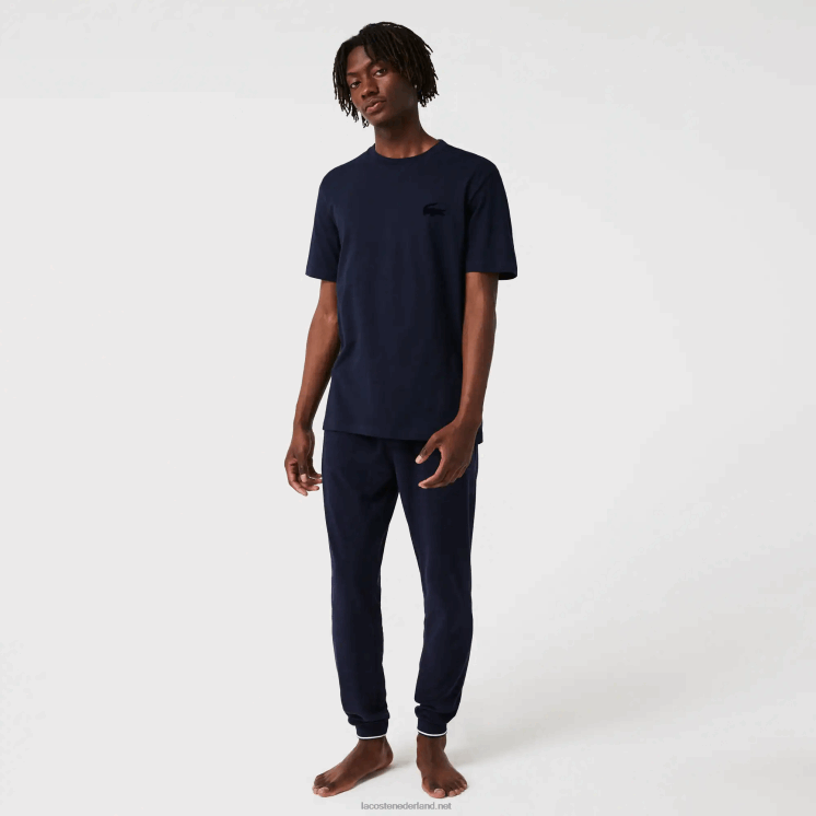 Lacoste katoenen lounge T-shirt met ronde hals en velours krokodillenleer 0828H1344 marineblauw 166 Heren