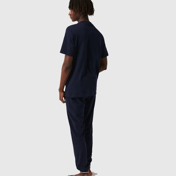 Lacoste katoenen lounge T-shirt met ronde hals en velours krokodillenleer 0828H1344 marineblauw 166 Heren