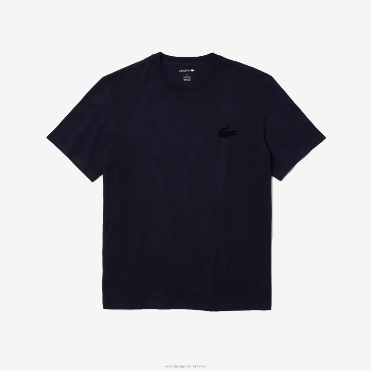 Lacoste katoenen lounge T-shirt met ronde hals en velours krokodillenleer 0828H1344 marineblauw 166 Heren