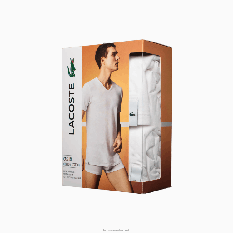 Lacoste katoenen lounge T-shirt met v-hals, set van 2 0828H1623 wit 001 Heren