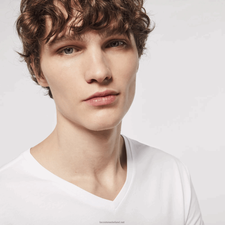 Lacoste katoenen lounge t-shirt met v-hals 3-pack 0828H1335 wit 001 Heren