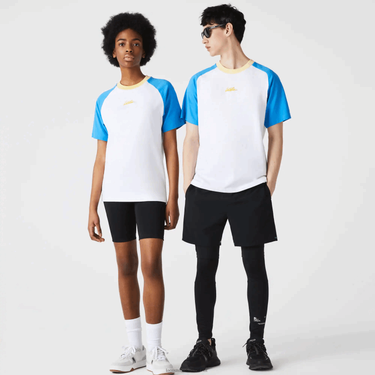 Lacoste levend katoenen t-shirt 0828H941 wit blauw geel d1q Heren