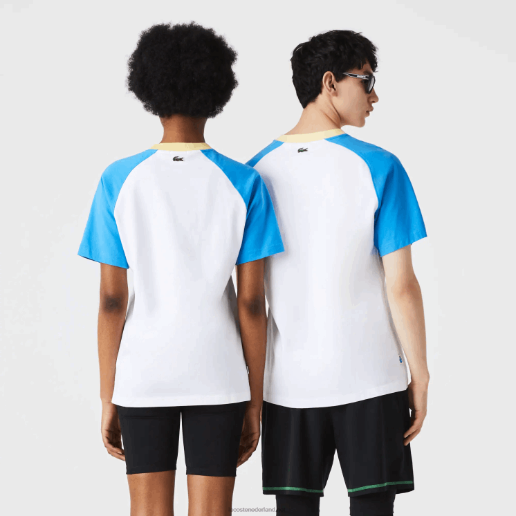 Lacoste levend katoenen t-shirt 0828H941 wit blauw geel d1q Heren