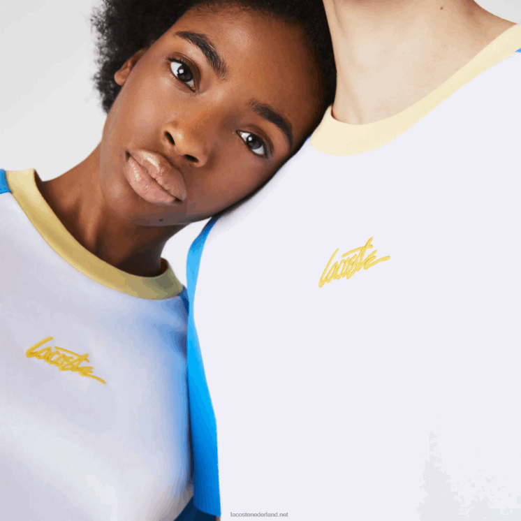 Lacoste levend katoenen t-shirt 0828H941 wit blauw geel d1q Heren